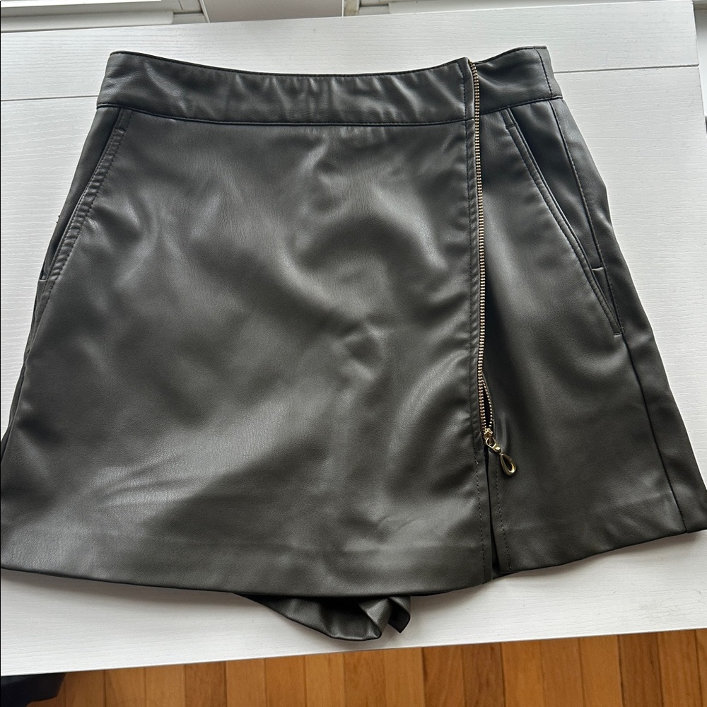 Dark Green Faux Leather Mini Skirt